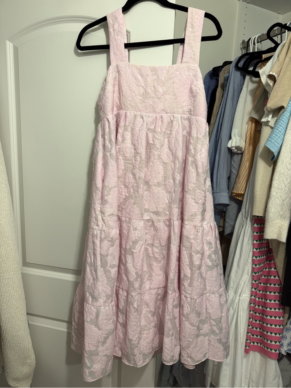 Amanda Uprichard Light Pink Floral Tiered Midi Dress